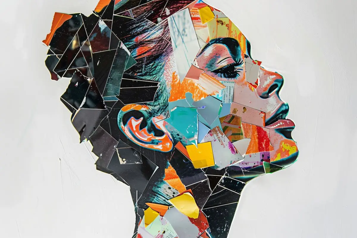 Abstract art of a woman’s profile with vibrant geometric colours, symbolising ADHD creativity, emotion, and complex thinking.
